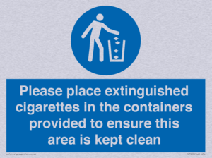 Please place extinguished cigarettes in the containers provided to ensure this area is kept clean